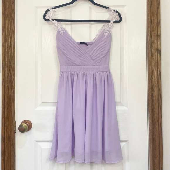 Lace strap small purple special occasion flare mini dress - Picture 2 of 4
